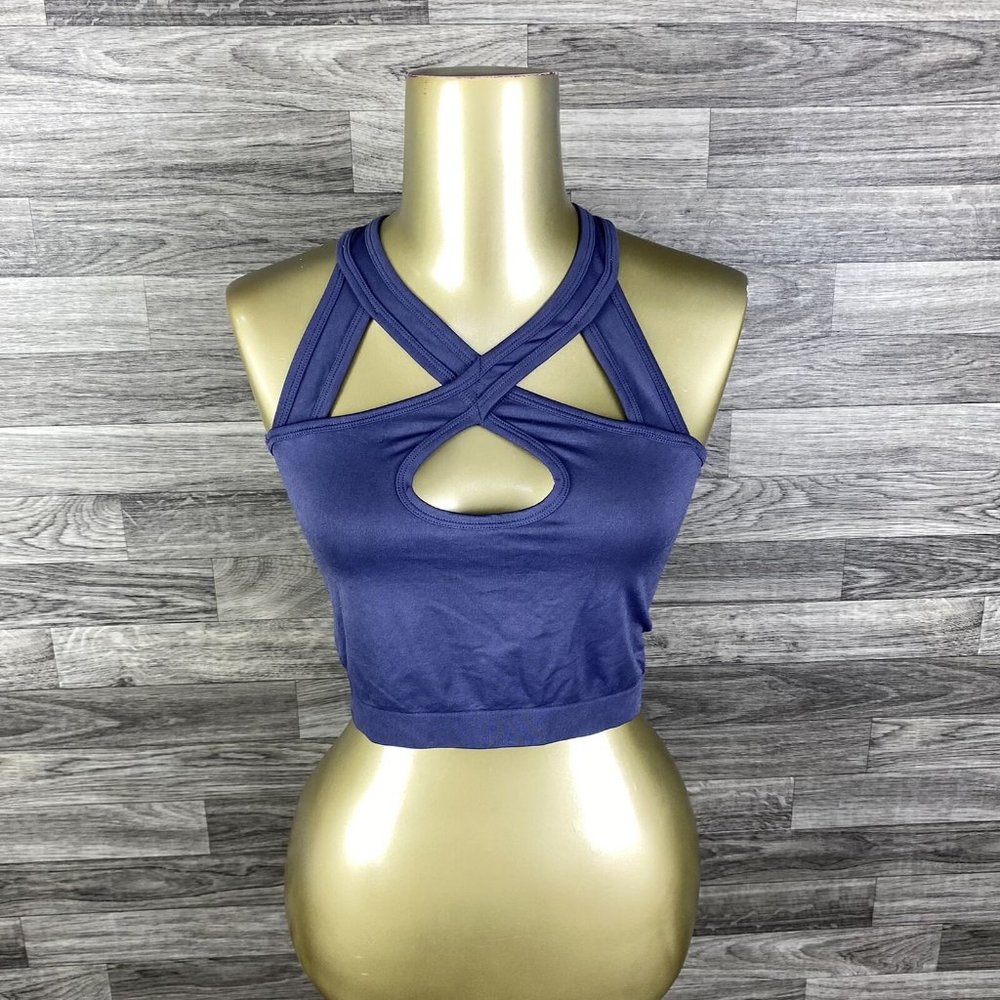 BKE ESSENTIALS Criss Cross Strap Keyhole Blue Work Out Sports Bra Women's Size M